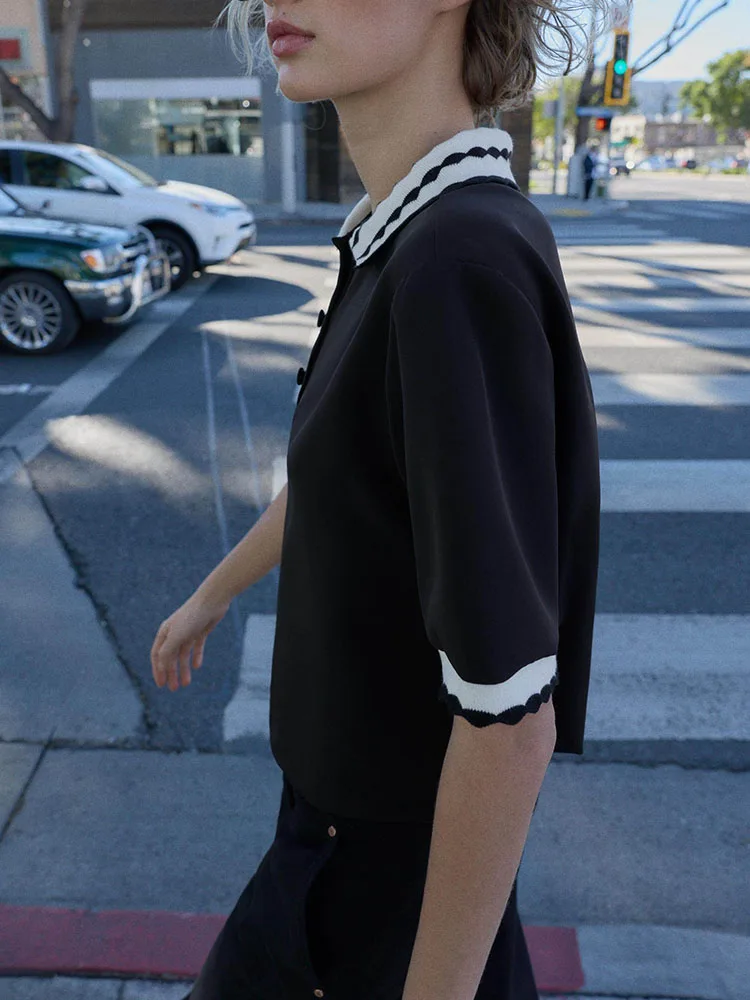 

Весна 2026: Новинка! Женский модный топ с коротким рукавом и воротником, в стиле колор-блок, этнический сценический костюм.