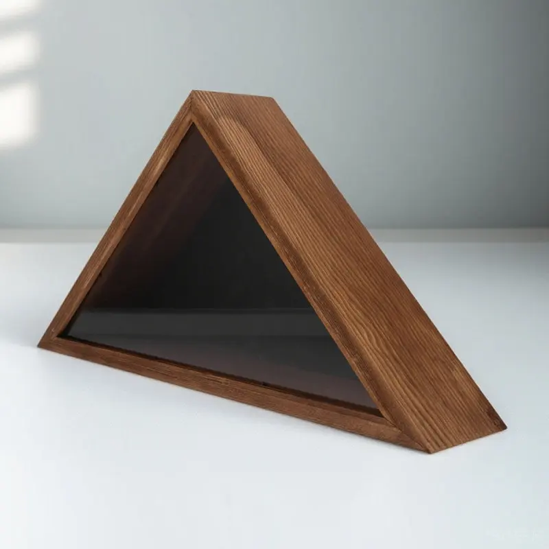 Triangular Wood Flag Case Display Box for Indoor Outdoor Flag Preservation Protective Cover Included Rustic Living Room Decor