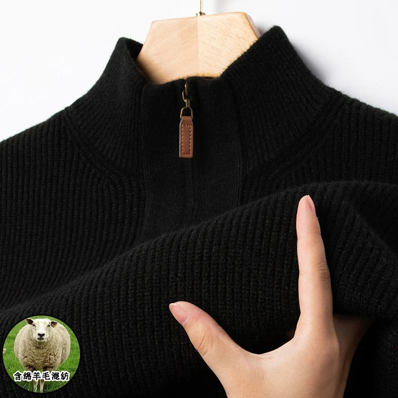 High-quality Men's Wool Blend Pullover Sweater with Half Zip Knit Sweater for Business Casual Retro Style.Autumn  Winter New