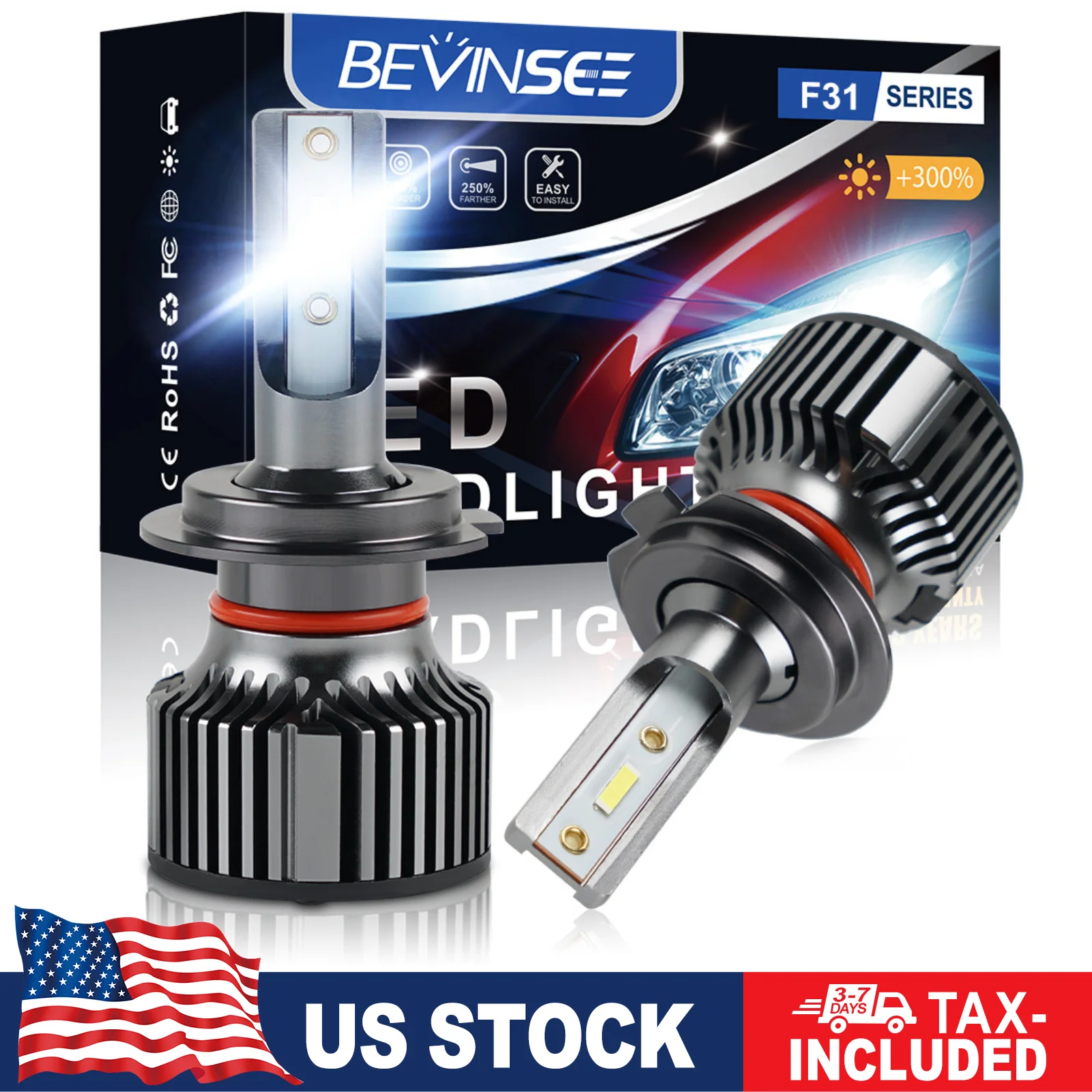 

BEVINSEE H4 H7 Светодиодная лампа для фар H1 H3 9004 9007 9008 H11 HB3 9005 HB4 9006 880 881 9012 HIR2 Автоматическая фара Турбо Противотуманная фара 12 В