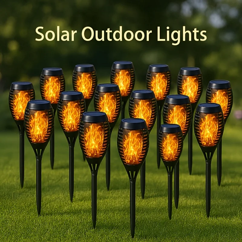 Solar-Außenleuchte, 12 LED Solar-Fackellampe, Solar-Flammenlicht für Gartendekoration, Mini-Landschaftsflammenleuchte, geeignet für Hofwege, Terrassen, Pools, Rasenflächen, Halloween- und
