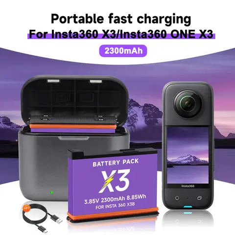 High Capacity 2300mAh For Insta360 X3 Camera Battery+2-Slot LED fast charger For Insta360 ONE X3 Action Camera Accessories