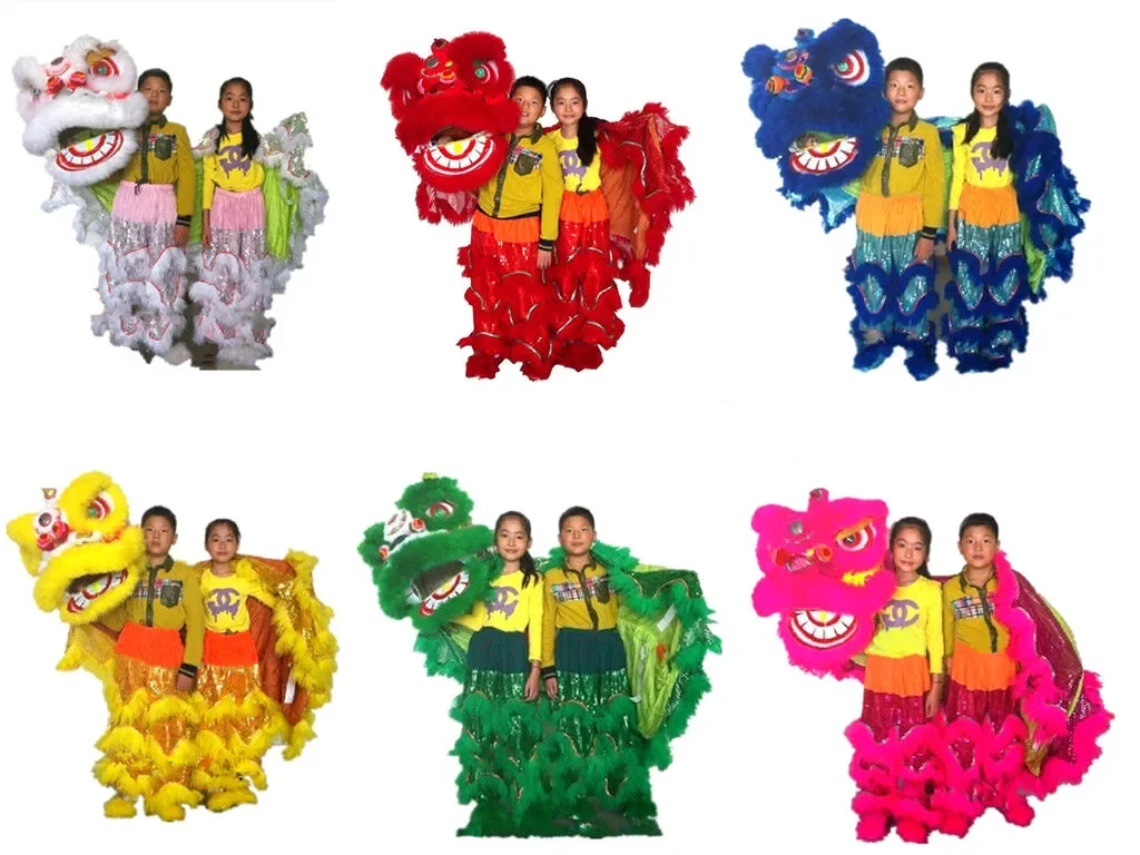 Festival Birthday Party Pur Lion Dance Southern Lions Mascot Costume For Two Kids Pure Wool Cosplay Handmade Chinatown Folk Art