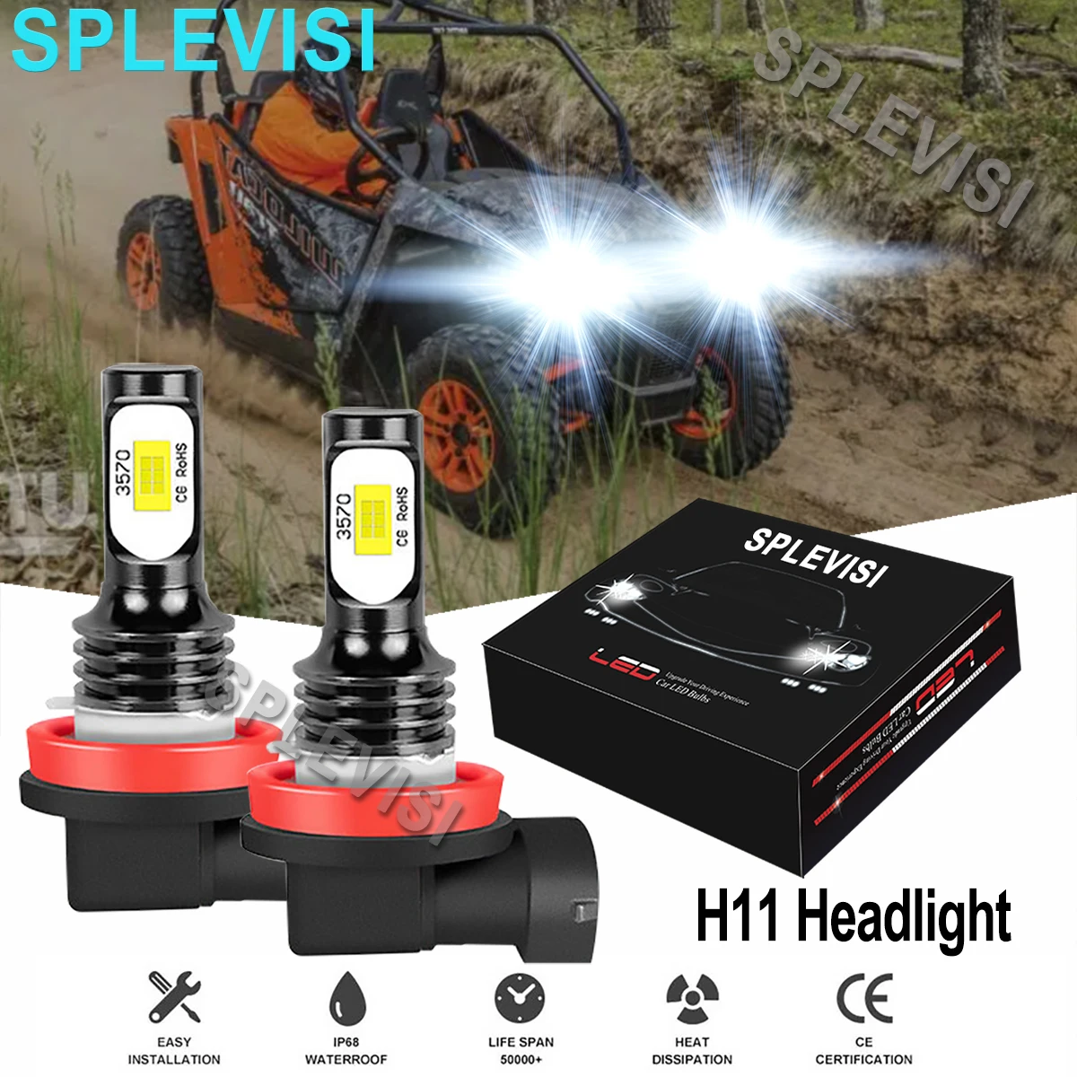 2x70W H11 H8 LED Headlight 6000K Pure White Kit For Arctic Cat Bearcat Z1 XT 2009 2010 2011 2012 High Beam Bulbs