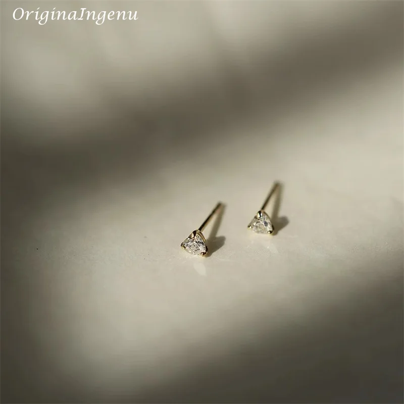 Imagem -06 - Ouro Sólido Coração Brincos Dainty Zircão Diamante Real Minimalista Jóias Finas Manchar Resistan 9k