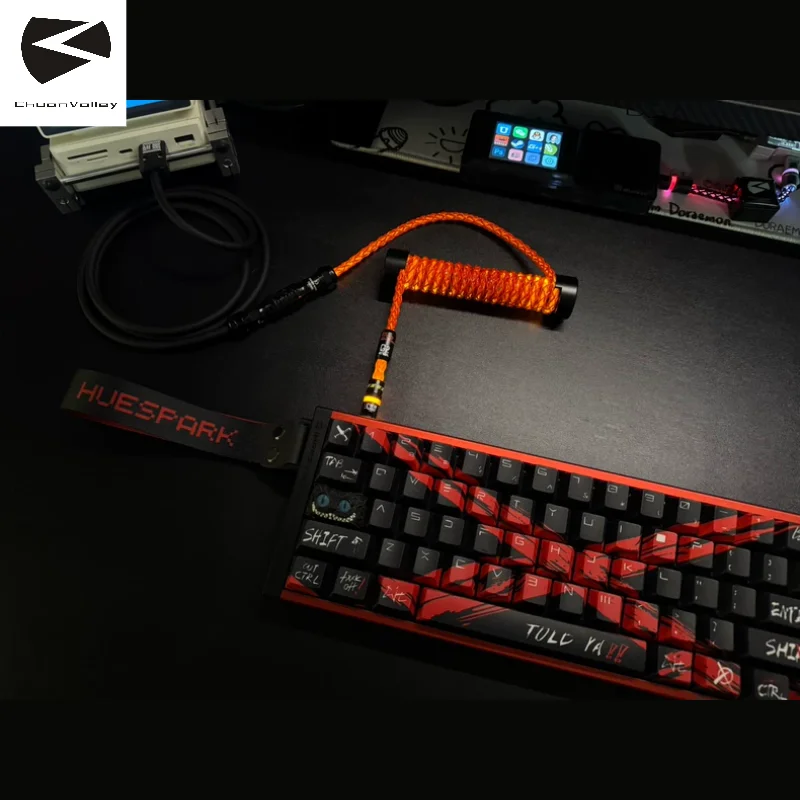 Chuan Valley 8k Rgb Magnetic Axis Mechanical Keyboard Cable Single Crystal Copper Red Orange Spiral Rod Handmade Aviator Cable