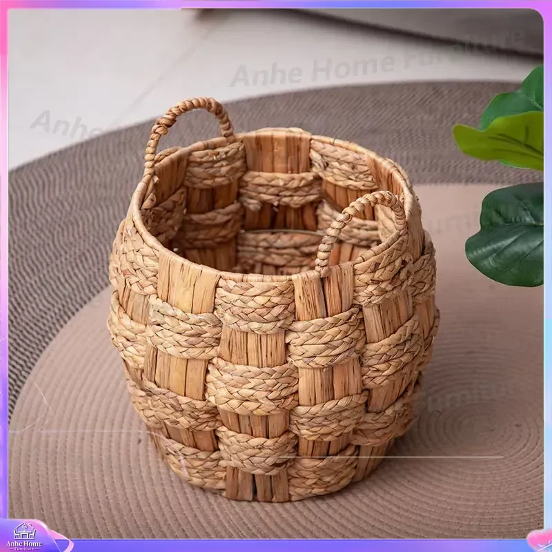 Japanese Style Woven Seagrass Pet Bed Round Cat Dog House Soft Warm Kennel Natural Straw Craft Storage Basket Home Decor