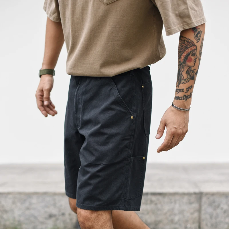 Retro Washed Canvas Workwear Shorts for Men Loose Fit Casual Style Summer Pants Youthful Energy Daily Wear Knee-Length