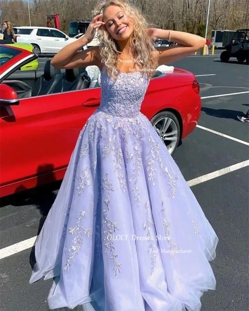 OLOEY elegante lavanda Tulle pizzo floreale abiti da ballo lunghi cinghie Criss cinghie incrociate abiti da sera abito da festa formale