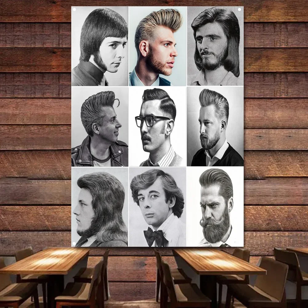 

Top Men's Hairstyling Wall Chart Vintage Barber Shop Wall Decoration Flag Signboard Tattoo Art Banner Wall Poster A1