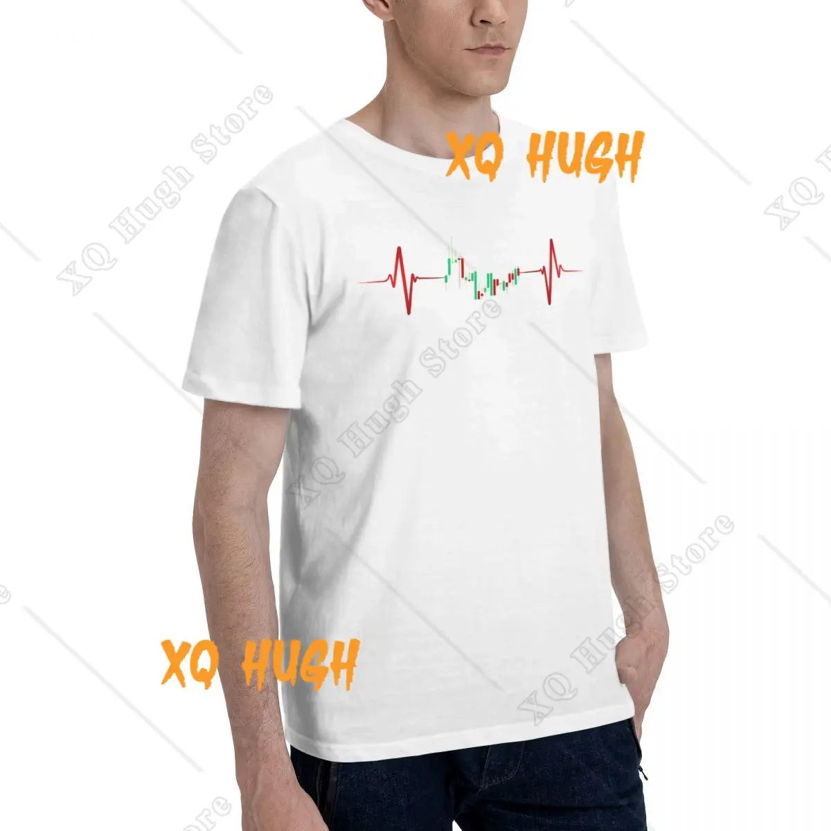 Trader Heartbeat Bitcon Men Tshirt 100% Cotton Male Tops Printed Short Sleeve