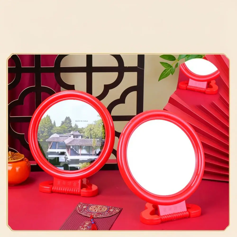 Portable Round Vanity Mirror Wall Mounted Tabletop Cosmetic Mirror Retro Style Home Bedroom Beauty Tool