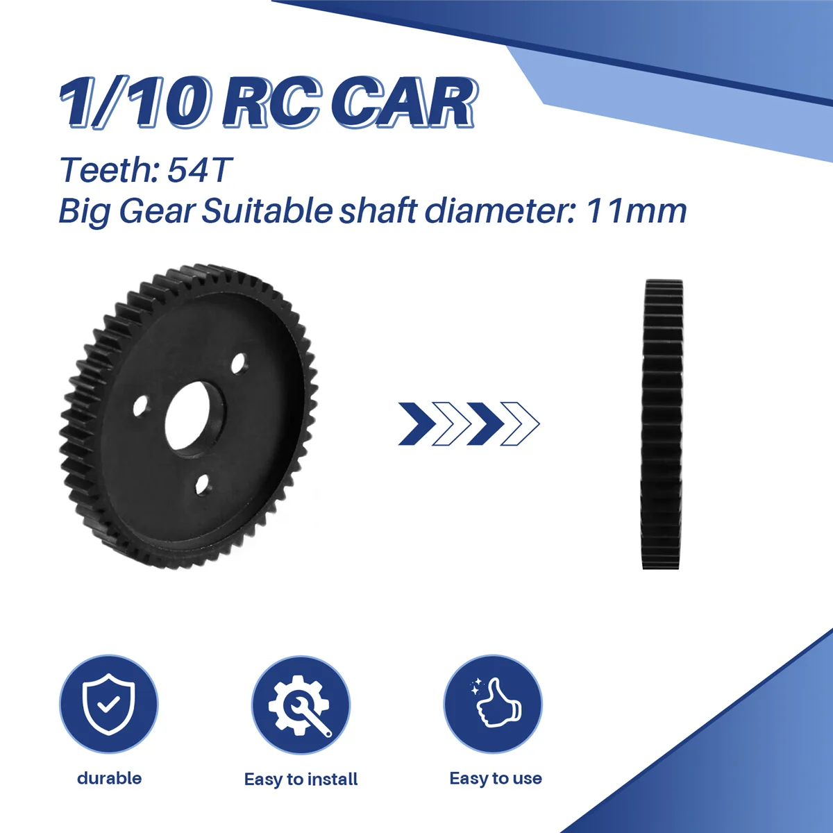 AA85 54T M0.8 11mm Big Gear Hardened Steel Motor Gear for Slash E- Summit 1/10 RC Car Black
