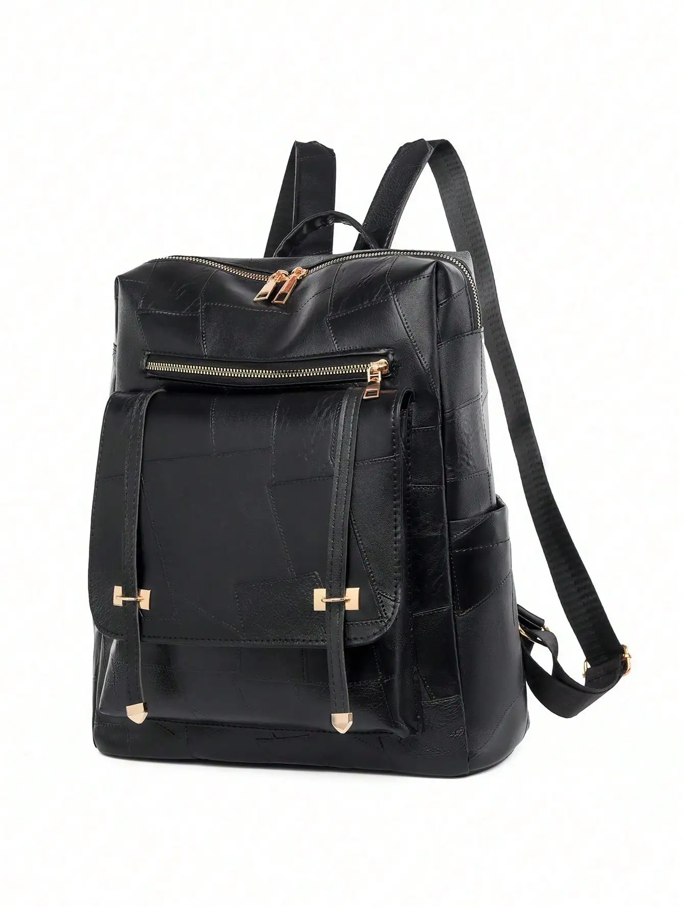 Black Large Capacity PU Leather Backpack For Women,School Bag,Waterproof,Laptop Compartment,For Teen Girls Women College Students,White-Collar