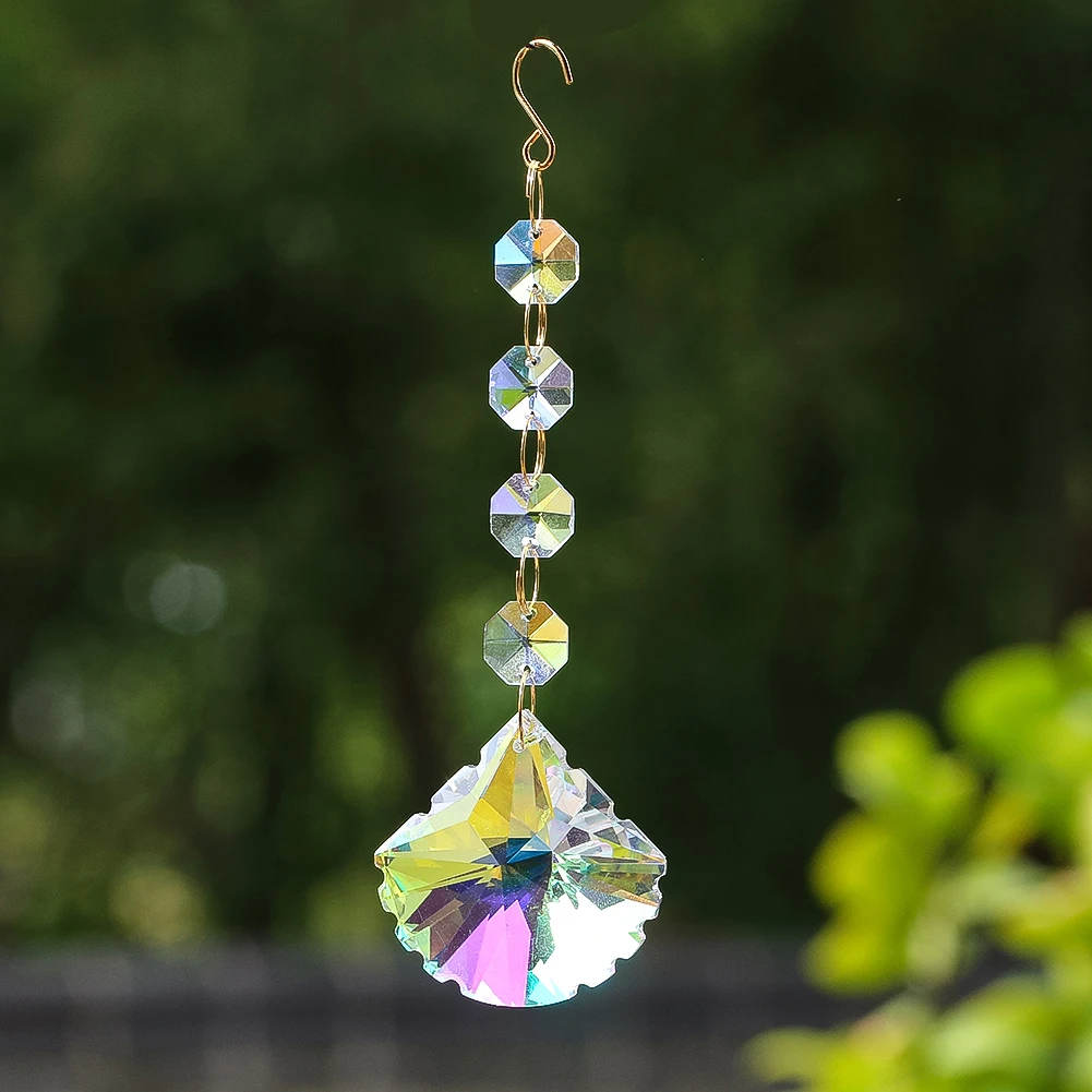 2pcs Aura Scallop Suncatcher Crystal Hanging Shinning Rainbow Reflection Prism Beads Chandelier Parts Glass Pendant with Hook