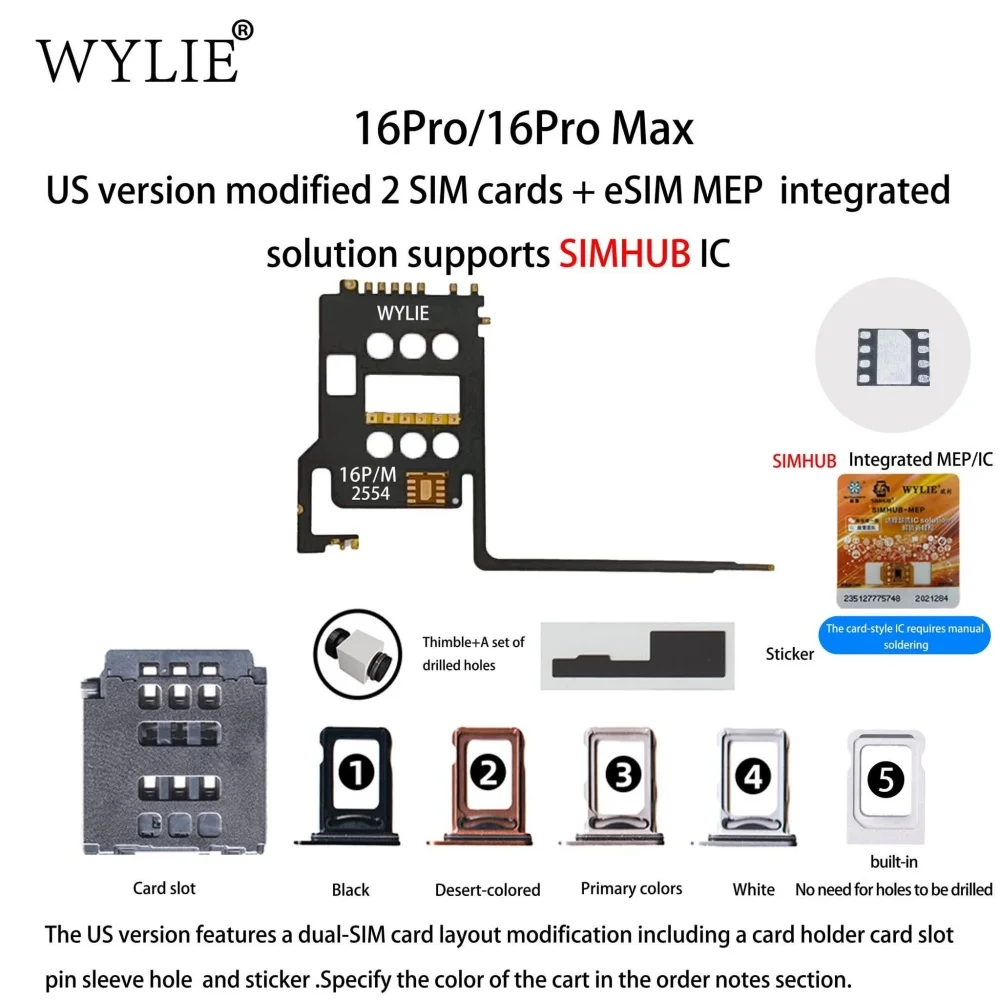 WYLIE Newly Upgraded US Version Dual Physical SIM Cards + eSIM Solution for iPhone 16Pro 16ProMax Supports iOS System Update