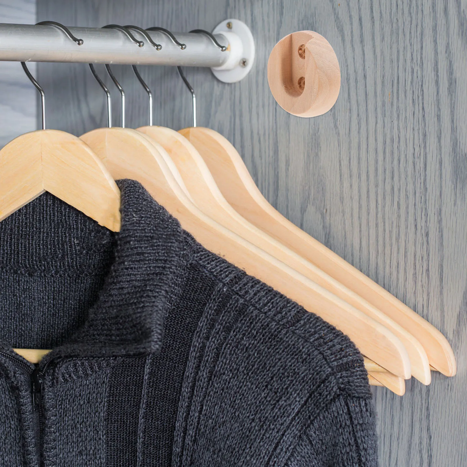 

2Pcs Closet Rod Bracket Strong Wood Rod Holders for Bathroom Bedroom Wardrobe Shower Curtain Pole Support Flange Socket