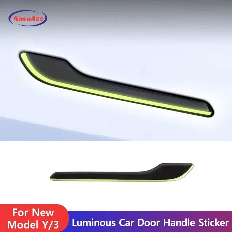 Car Luminous Door Handle Sticker For Tesla Model Y Juniper Model 3 Highland ﻿Scratch Resistant Night - Visible Protective Wrap