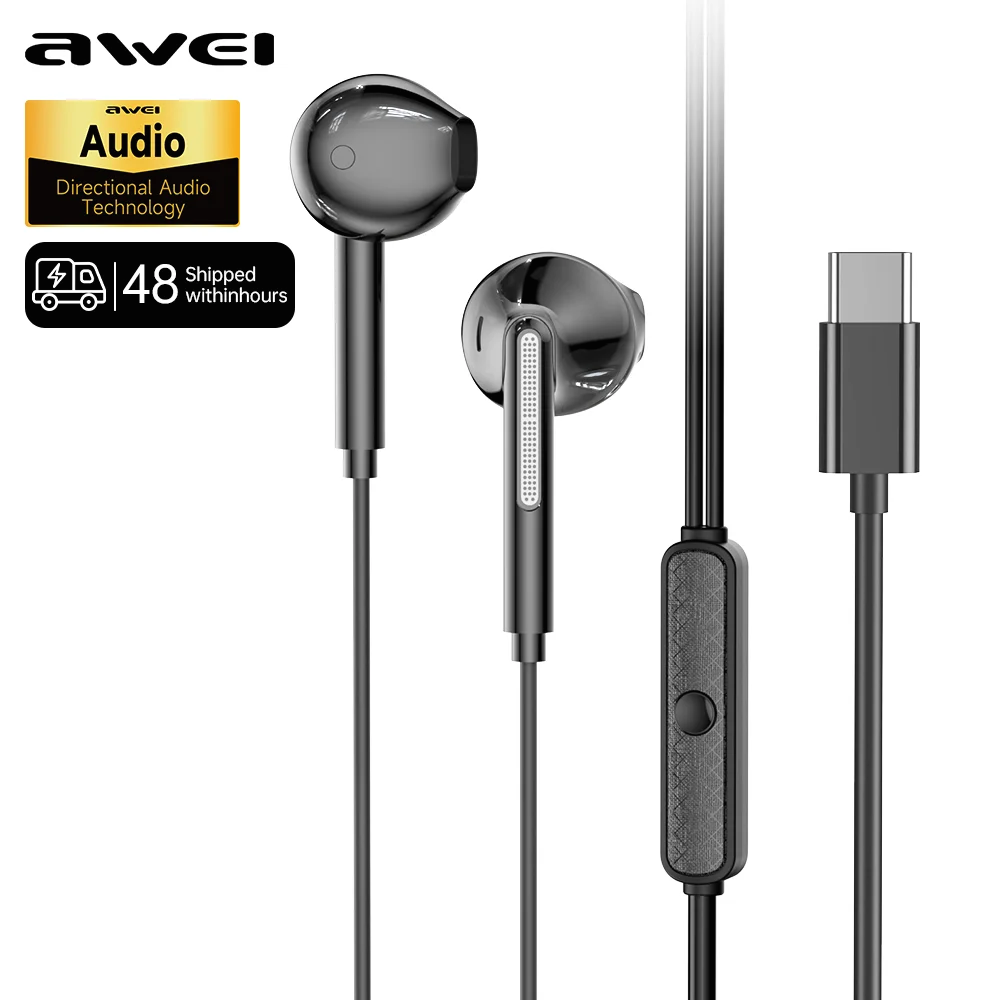 Awei PC-7/PC-7T słuchawki przewodowe 3.5mm/Type-C douszne z mikrofonem bez użycia rąk słuchawki do Xiaomi Samsung