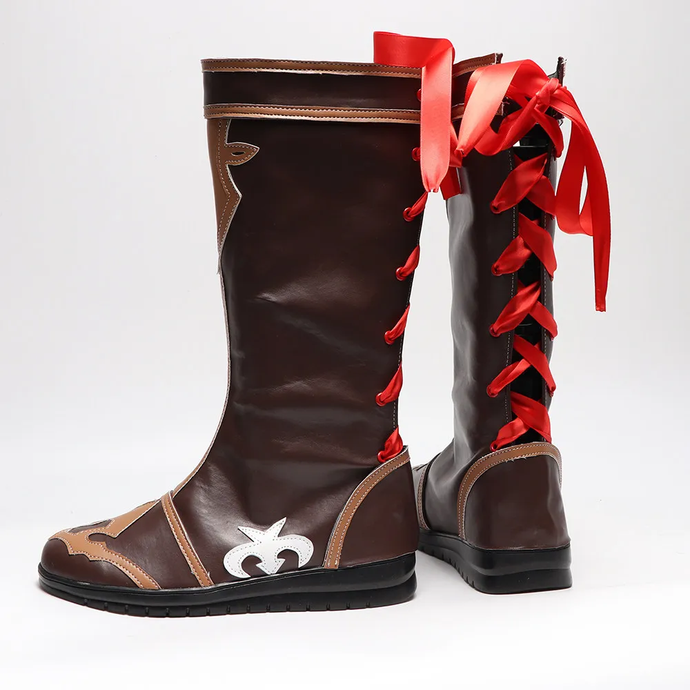 Anime Final Fantasy XIV White Mage‌ Cosplay Shoes Brown Long PU Leather Boots For Halloween Carnival