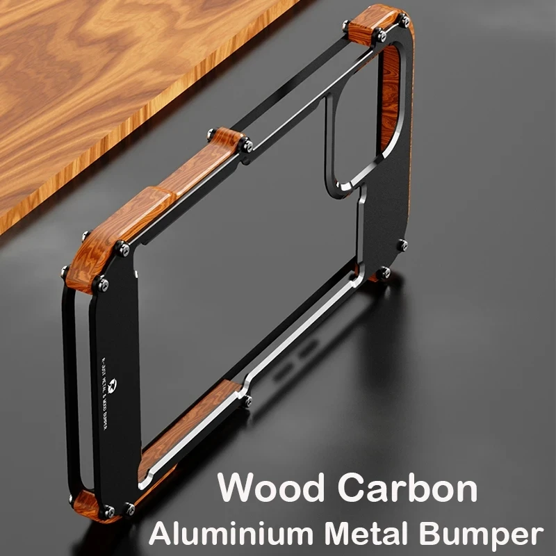 Funda de metal de carbono y madera de lujo para iPhone, carcasa de Marco blindado híbrido a prueba de golpes para modelos 15, 14, 13, 12 Pro MAX, 2024