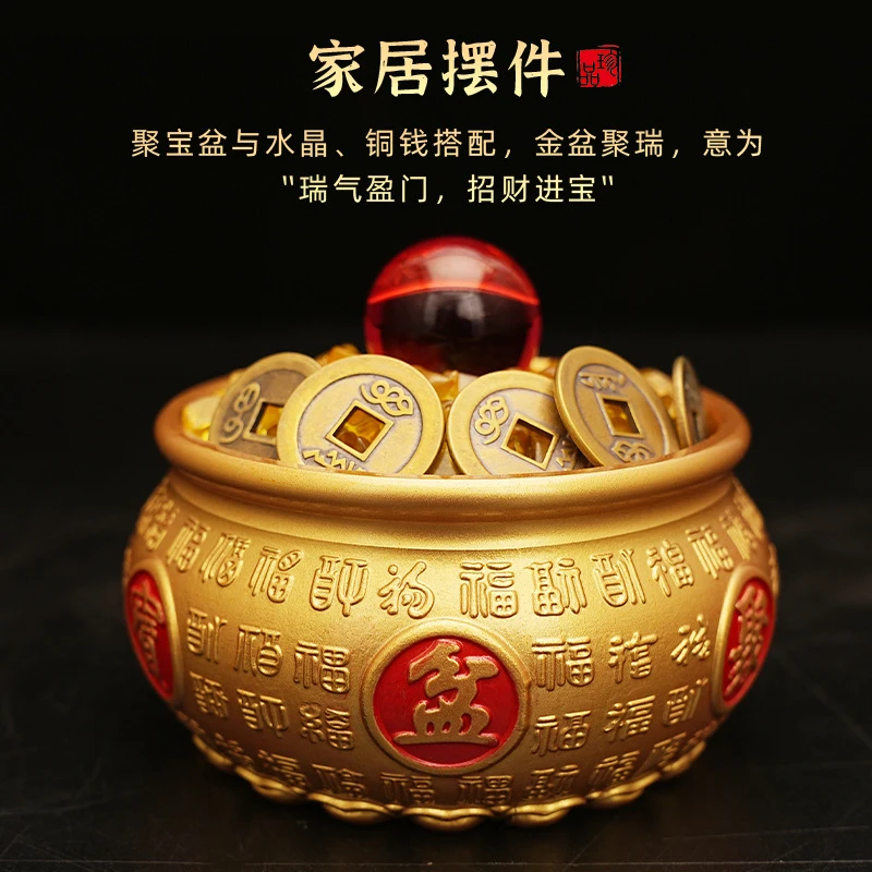 Treasure Bowl Ornament, Brass Rice , Hundred Blessings Jar, Indoor Home Decoration For Living Room, Office, Shop Openin