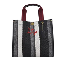 Custom Vintage Designer Tote Bag Women's  Canvas Stripe Handbag Broadband One Shoulder Crossbody Bag Personalized Name