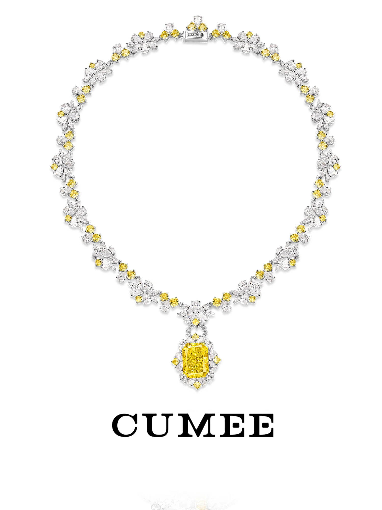 

Cumee Multi Wear Artificial Yellow Diamond Synthetic High Carbon Diamond Necklace for Women 925 Silver Plated-Gold Gift
