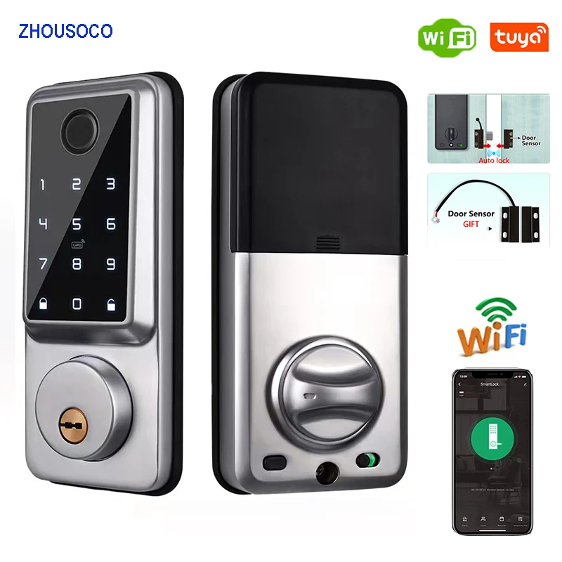 

Tuya Wifi Smart Fingerprint Deadbolt Lock with Door Sensor Auto Lock/Password/Card/ APP Unlock Digital Electronic Lock For Home