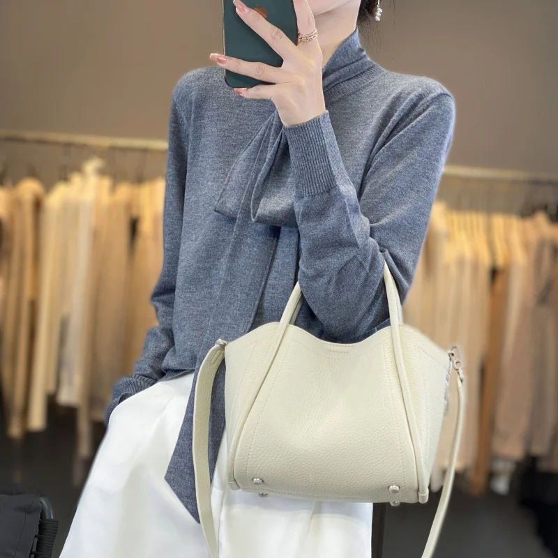 Pulôver feminino de manga comprida com gola redonda, suéter de caxemira, blusa tricotada, novo, outono e inverno