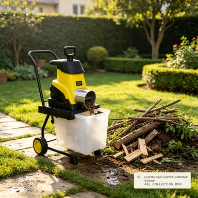 Electric Wood Chipper Shredder 2500W Garden Branch Leaf Crusher with 45L Collection Box for Yard