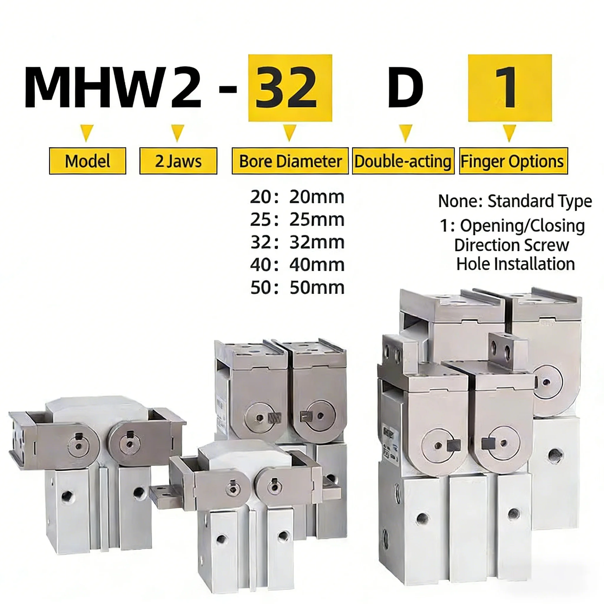 MHW2 Air Gripper Pneumatic Finger 180° Angular Type Rack Pinion Type Air CylinderMHW2-20D/D1 MHW2-25D/D1 MHW2-25D MHW2-32D/D1