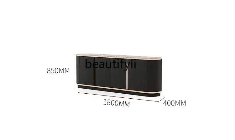 Q181 Italian-Style Light Luxury Sideboard Marble Countertop Rounded Dining Room Side Cabinet Living Room Stainless Steel Storage