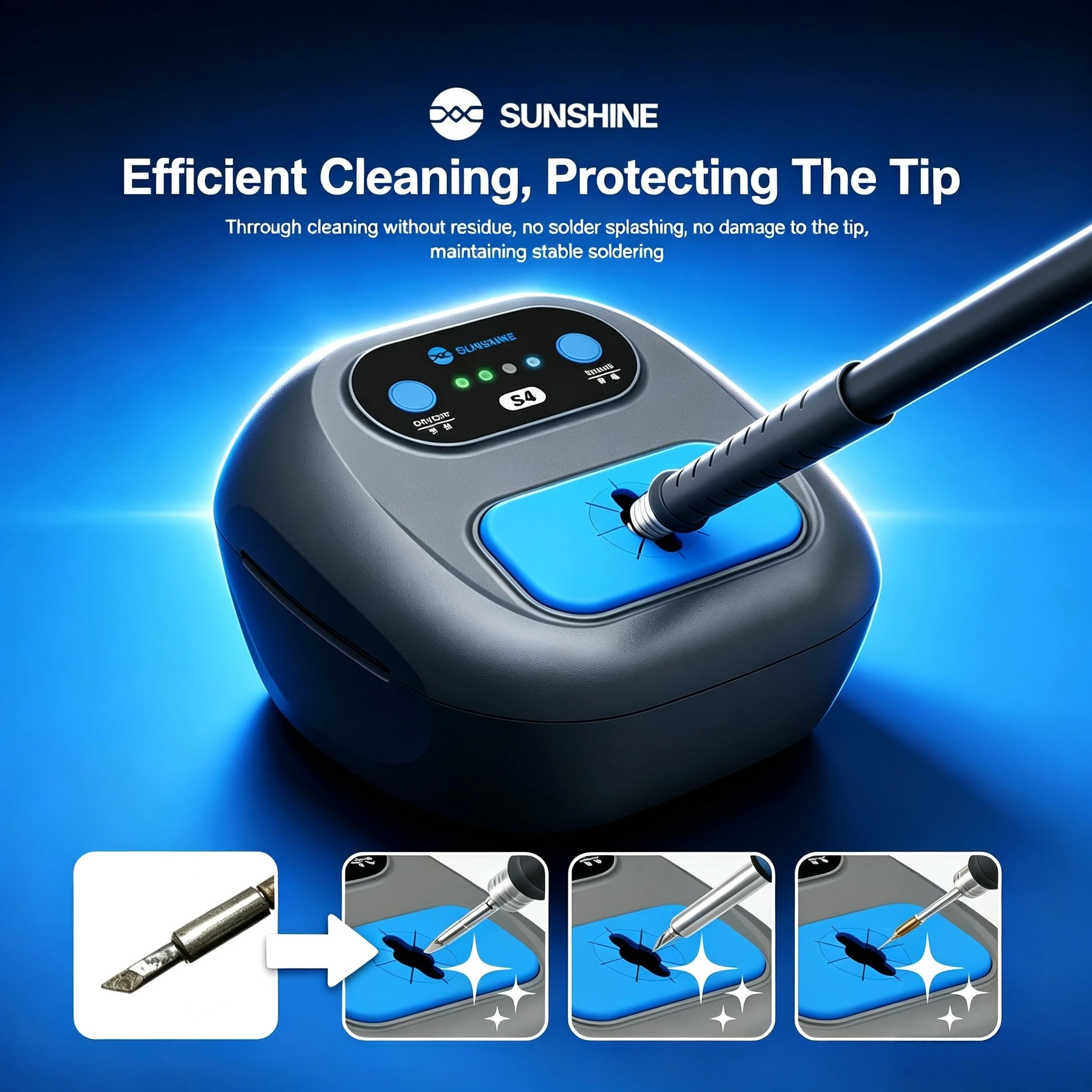 SUNSHINE S4 fully automatic soldering iron tip cleaning machine, intelligent infrared induction soldering iron tip cleaning tool