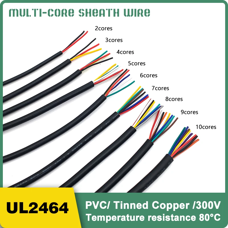 UL2464 Sheathed Wire 28AWG Tinned Copper Signal Cable 2 3 4 5 6 7 8 9 10Core Electronic Audio Wires 2/5/10/20M