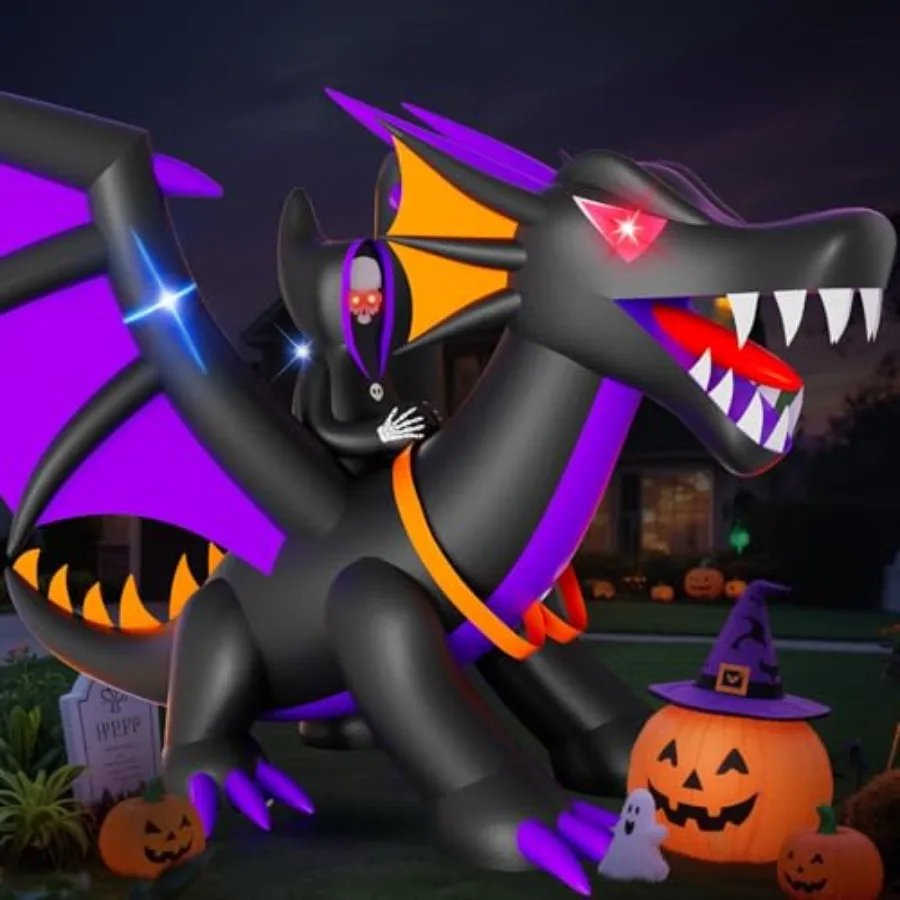 

11FT Halloween Inflatable Dragon Decorations, Outdoor Large Scary Blow Up Dragon, Led Lights Halloween Fun Holiday Party Yard G