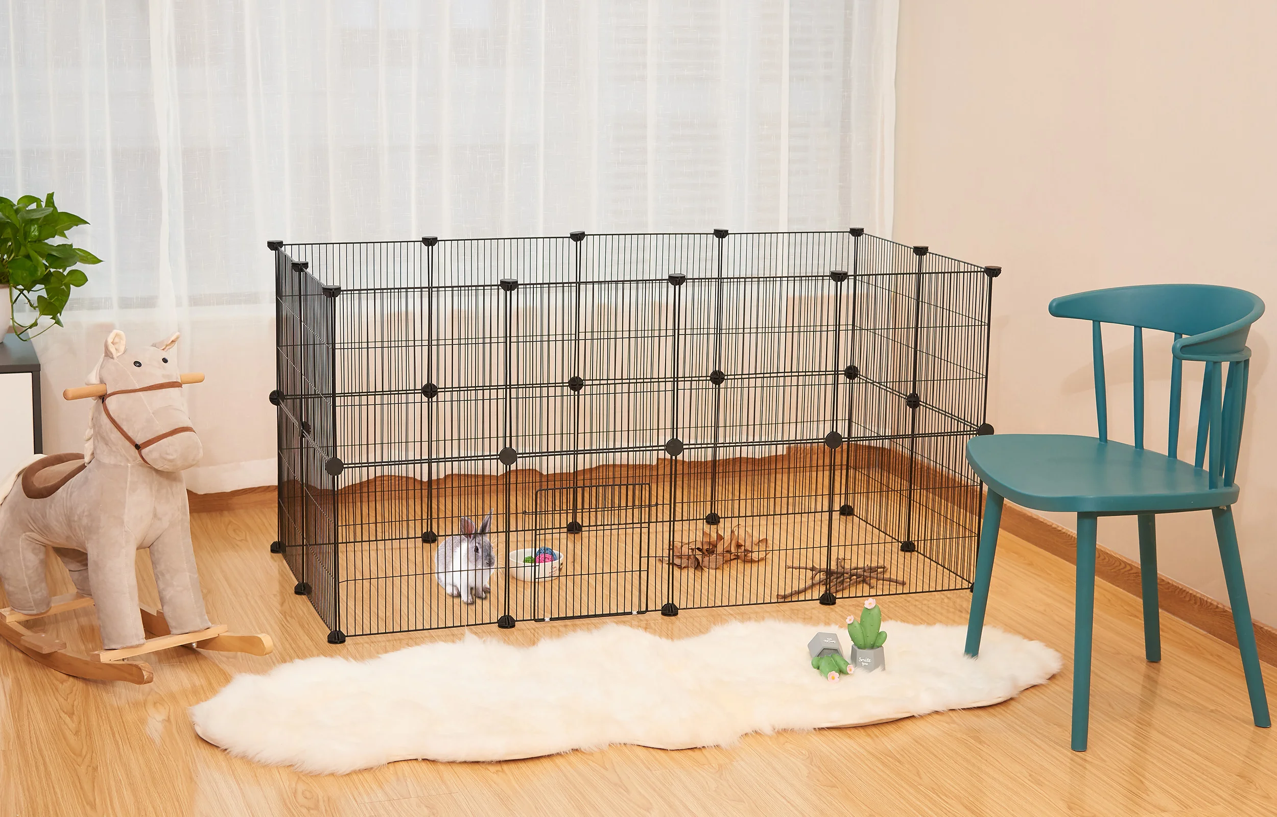 EUGAD DIY Haustierzaun, faltbarer Hundekäfig, Schlaf- und Spielhaus für Welpen, Kaninchen, Meerschweinchen, Hunde, Katzen, für Training und Freilauf im Freien – Detail 12