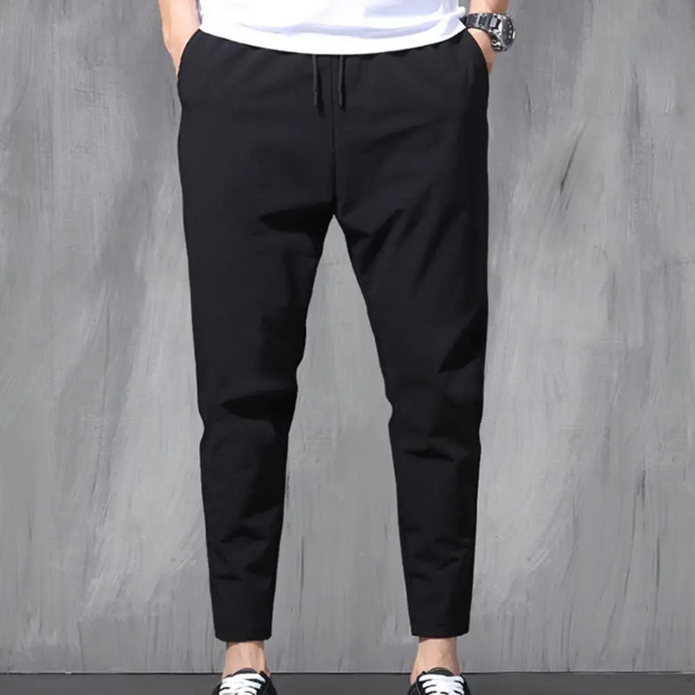 

Men Ninth Pants Drawstring Deep Crotch Men Pencil Pants Elastic Waist Ankle Length Stretchy Waist Casual Pants Sports Trousers