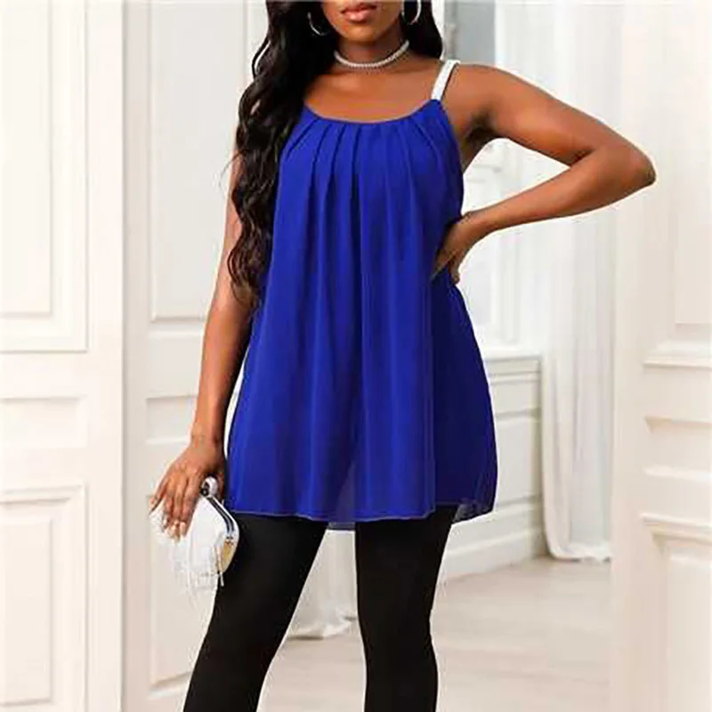 African Fashion Women Chiffon Cami Tops Vest Sleeveless Ruffle Casual Loose Swing T-Shirt Blouse