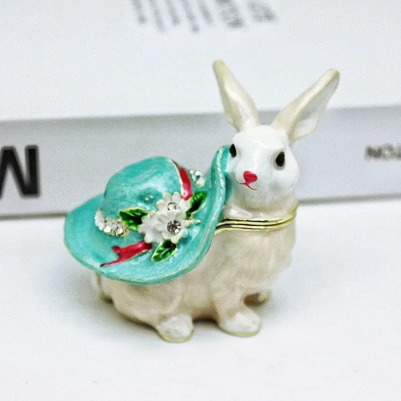 2023 New Year Gift Enamel Zodiac Rabbit Straw Hat Ornament High End Alloy Jewelry Box Creative Home Decor Present