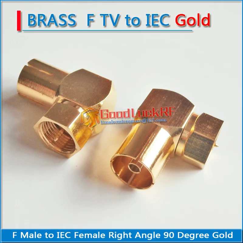 F To IEC DVB-T TV PAL Connector Socket F Male to IEC Female Plug 90 Degree Right Angle GOLD Brass Coaxial RF Adapters