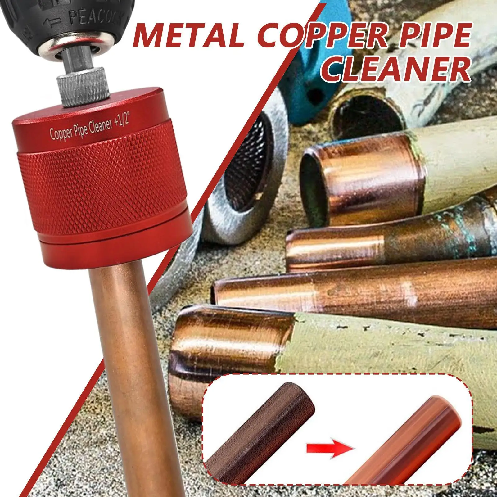منظف الأنابيب النحاسية فرشاة تنظيف الأنبوب الثقيلة 1/2 3/4 1 منظف الأنابيب النحاسية الدقيقة للسباكة المنزلية الحرف المرآب #2