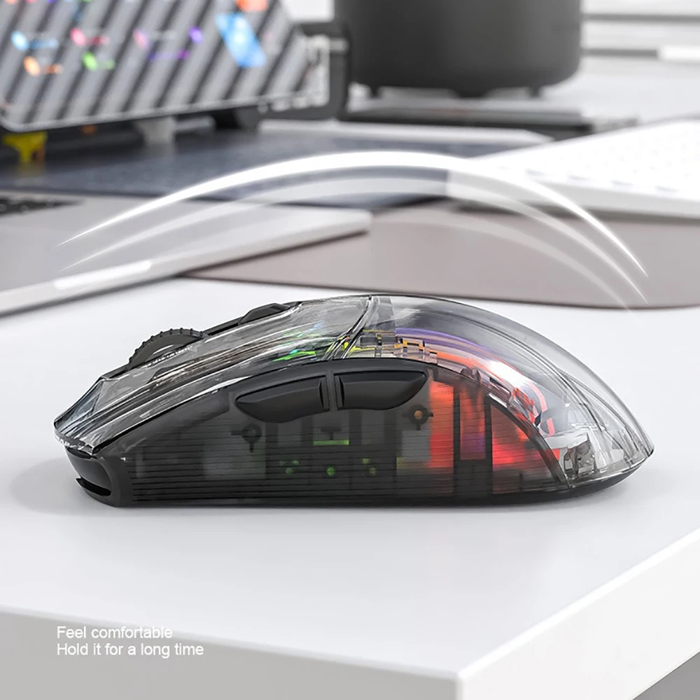 Three-Mode 2.4G Wireless Bluetooth Mouse Transparent Mouse with Charging Dock Power Display RGB Light Emitting Mouse