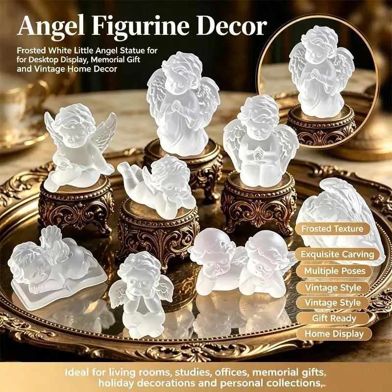 1Pcs Frosted Resin Cherub Angel Figurines Mini Angel Wings Girl Carving, Crystal Home Decor - Unique Handcrafted Gem Crafts