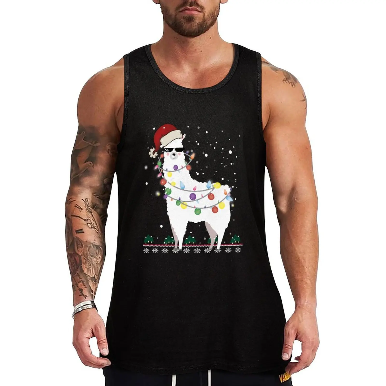Christmas Llama - Alpaca Christmas Tree Tank Top gym for men gym clothes men T-shirt man