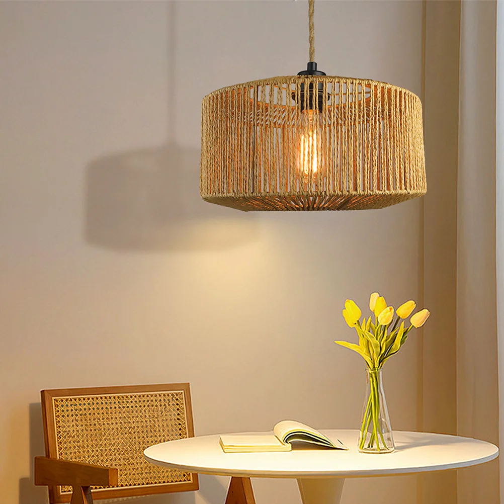 

Rattan Weaving Lampshade Plug in Light Cover Simple Stable Structure Soften Bright Light Eye Protection Compact Size Easy Use