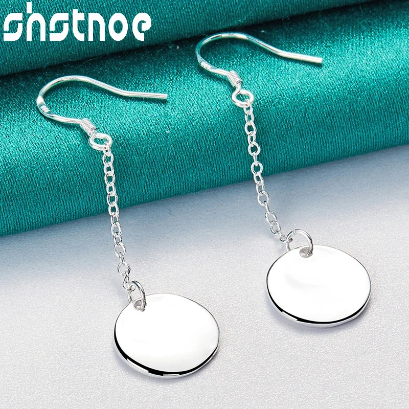 SHSTONE 925 Sterling Silver Circular Tag Drop Earring For Women Earrings Party Engagement Wedding Birthday Gift Fashion Jewelry