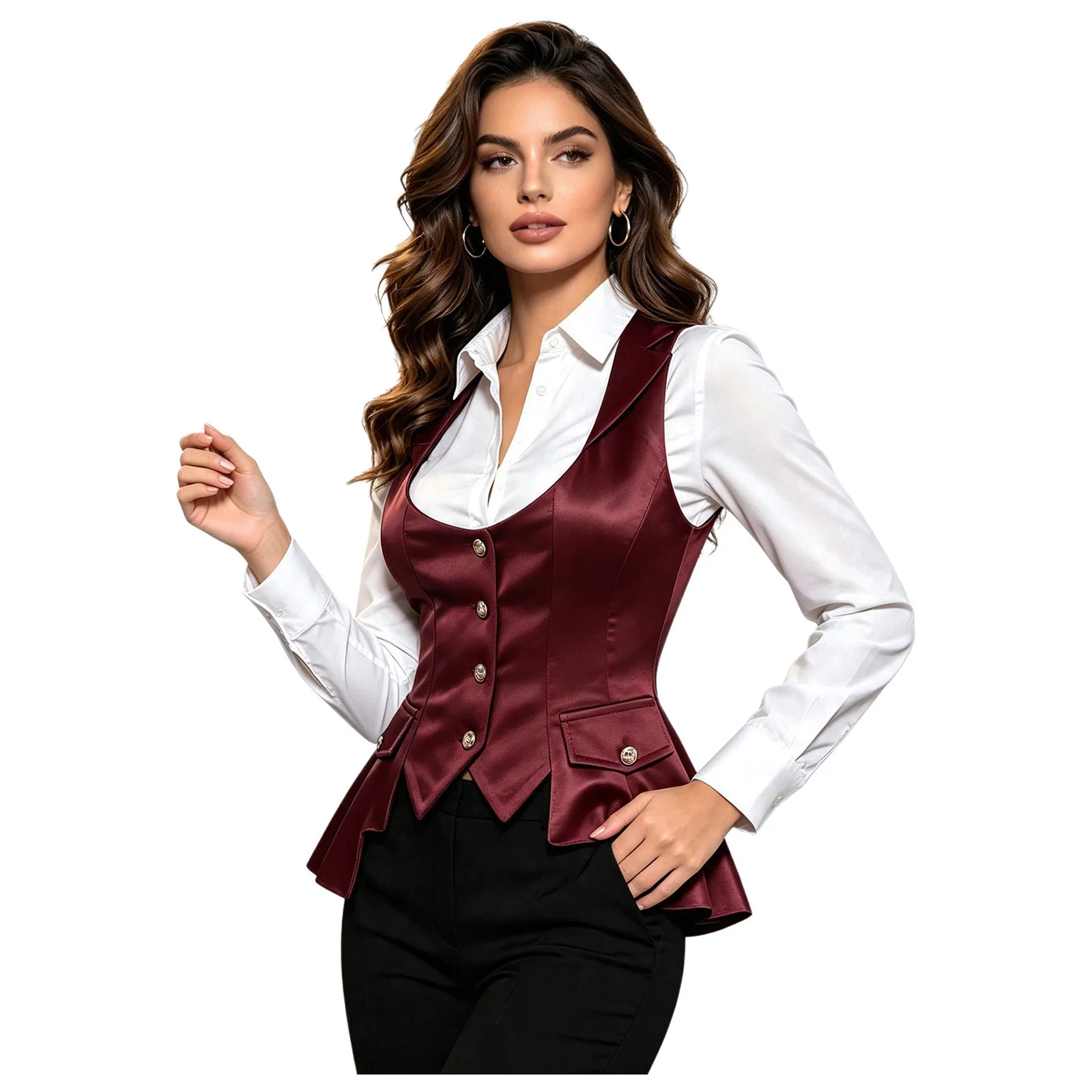 Women Victorian Satin Gothic Steampunk Vest Waistcoat Top Halloween Theme Party Carnival Vampire Dress Up Performance Costume