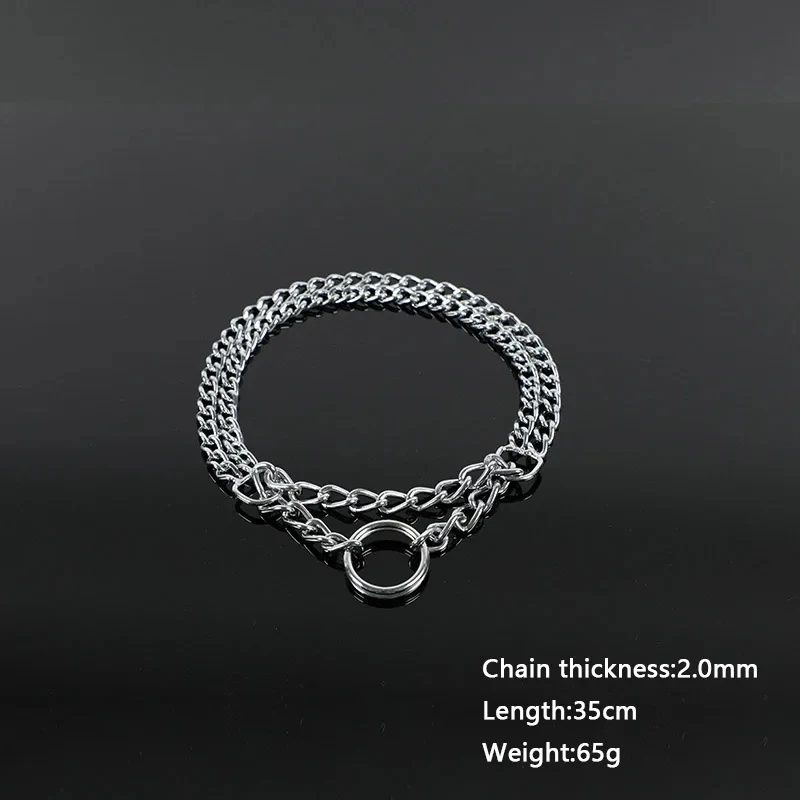 35-70cm Dog Collar Metal Adjustable Double Row Telescopic Chain Triple Ring Explosion-Proof Punch Collar Dog Training Supplies
