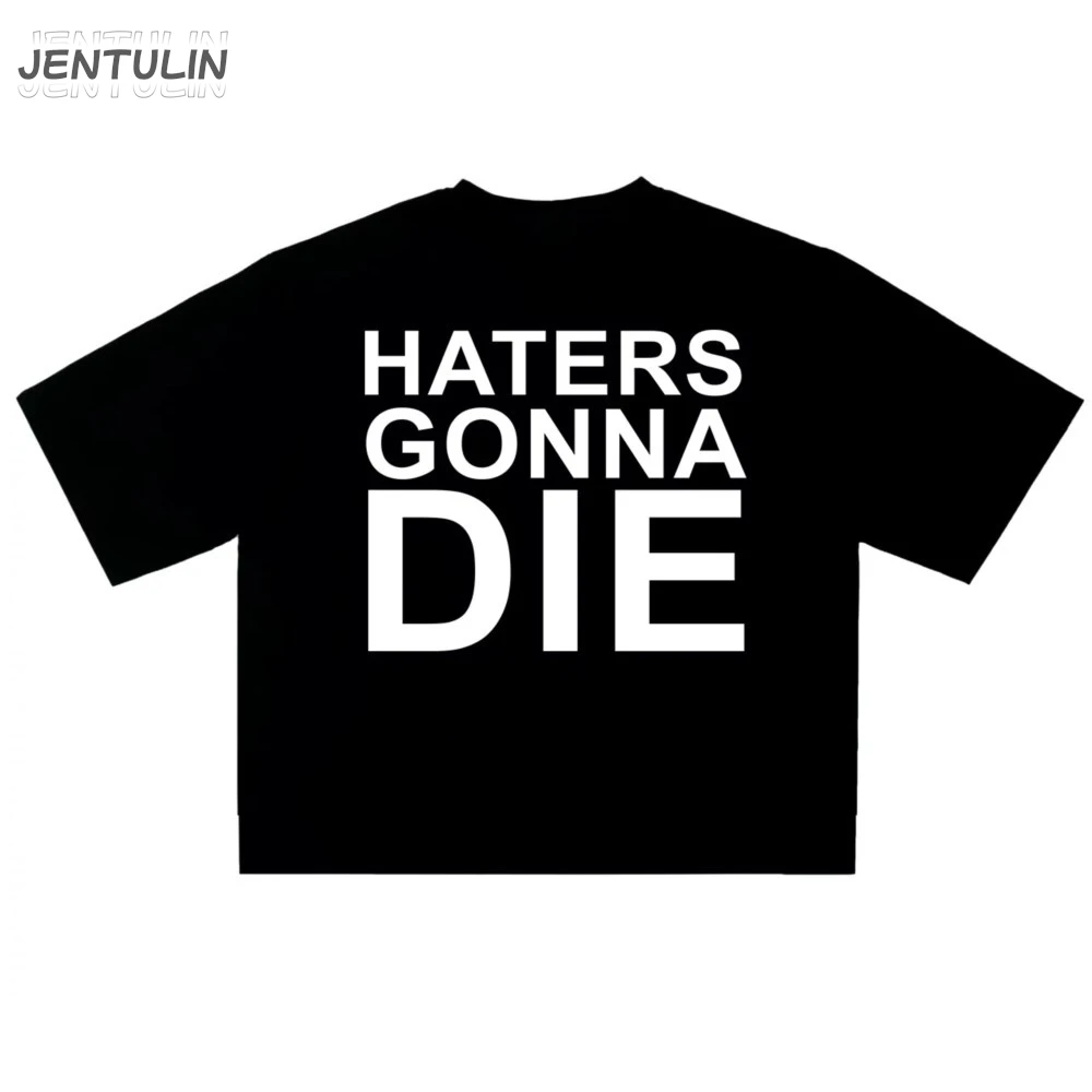 Harajuku Oversized Streetwear Men's Tshirt HATERS GONNA DIE Graphic Print Top Cotton Hip Hop Punk Short Sleeve Clothing Goth Y2k